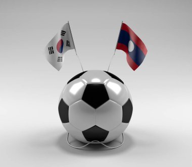 Güney Kore - Laos Futbol Bayrakları, Beyaz Arkaplan - 3D Render