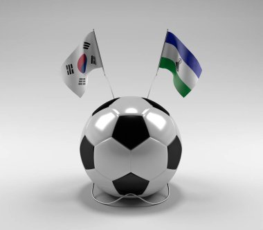 Güney Kore - Lesotho Futbol Bayrakları, Beyaz Arkaplan - 3D Render