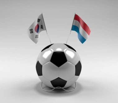 Güney Kore - Lüksemburg Futbol Bayrakları, Beyaz Arkaplan - 3D Render