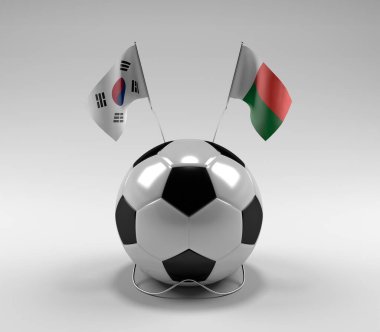 Güney Kore - Madagaskar Futbol Bayrakları, Beyaz Arkaplan - 3D Render