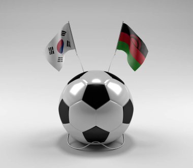 Güney Kore - Malawi Futbol Bayrakları, Beyaz Arkaplan - 3D Render