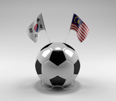 Güney Kore - Malezya Futbol Bayrakları, Beyaz Arkaplan - 3D Render