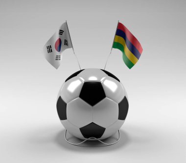 Güney Kore - Mauritius Futbol Bayrakları, Beyaz Arkaplan - 3D Render