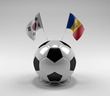 Güney Kore - Moldova Futbol Bayrakları, Beyaz Arkaplan - 3D Render