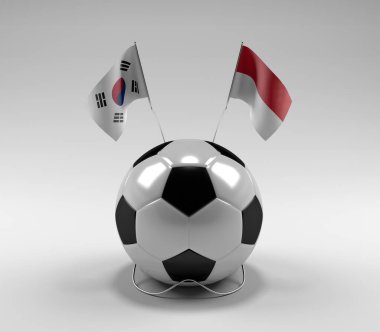 Güney Kore - Monako Futbol Bayrakları, Beyaz Arkaplan - 3D Render