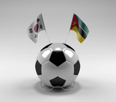 Güney Kore - Mozambik Futbol Bayrakları, Beyaz Arkaplan - 3D Render