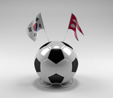 Güney Kore - Nepal Futbol Bayrakları, Beyaz Arkaplan - 3D Render