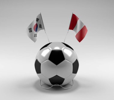 Güney Kore - Peru Futbol Bayrakları, Beyaz Arkaplan - 3D Render
