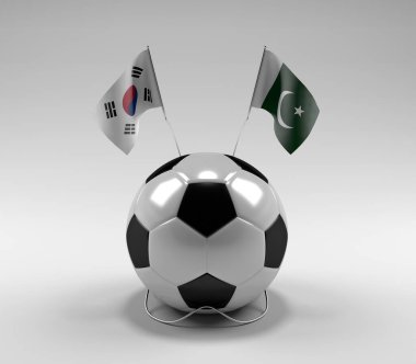 Güney Kore - Pakistan Futbol Bayrakları, Beyaz Arkaplan - 3D Render