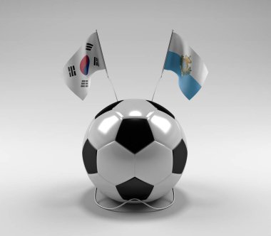 Güney Kore - San-Marino Futbol Bayrakları, Beyaz Arkaplan - 3D Render