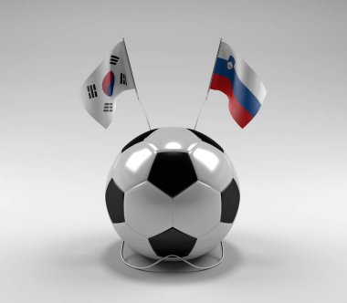 Güney Kore - Slovenya Futbol Bayrakları, Beyaz Arkaplan - 3D Render