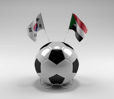Güney Kore - Sudan Futbol Bayrakları, Beyaz Arkaplan - 3D Render
