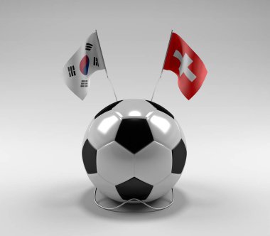 Güney Kore - İsviçre Futbol Bayrakları, Beyaz Arkaplan - 3D Render