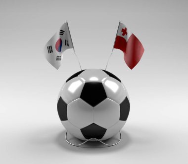 Güney Kore - Tonga Futbol Bayrakları, Beyaz Arkaplan - 3D Render
