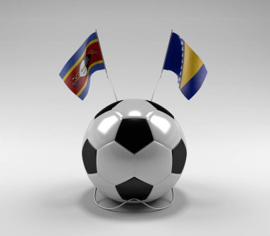 Svaziland - Bosna-Hersek Futbol Bayrakları, Beyaz Arkaplan - 3D Hazırlama
