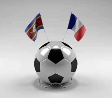 Svaziland - Fransa Futbol Bayrakları, Beyaz Arkaplan - 3D Render