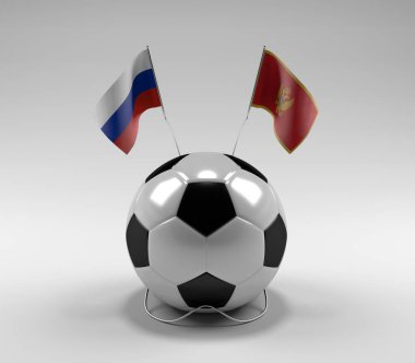 Rusya - Karadağ Futbol Bayrakları, Beyaz Arkaplan - 3D Hazırlama