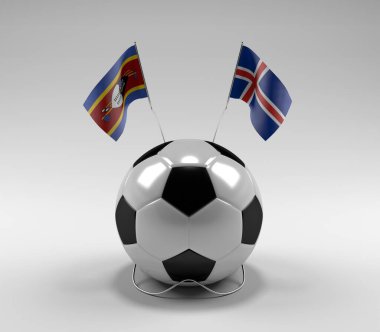 Svaziland - İzlanda Futbol Bayrakları, Beyaz Arkaplan - 3D Render