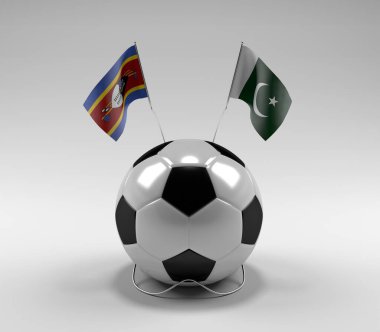 Svaziland - Pakistan Futbol Bayrakları, Beyaz Arkaplan - 3D Render