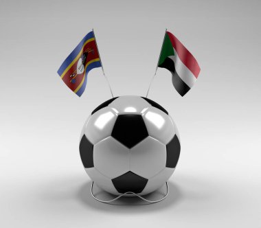 Svaziland - Sudan Futbol Bayrakları, Beyaz Arkaplan - 3D Render
