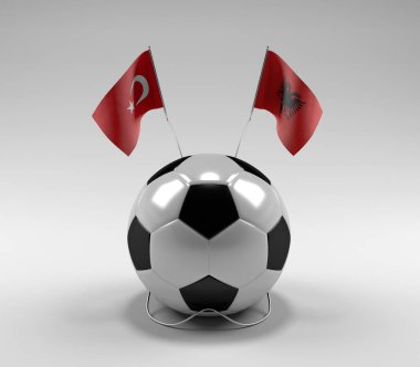Türkiye - Arnavutluk Futbol Bayrakları, Beyaz Arkaplan - 3D Hazırlama