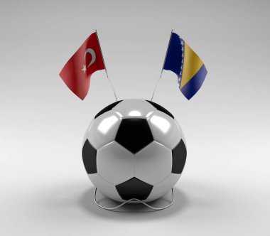 Türkiye - Bosna-Hersek Futbol Bayrakları, Beyaz Arkaplan - 3D Render