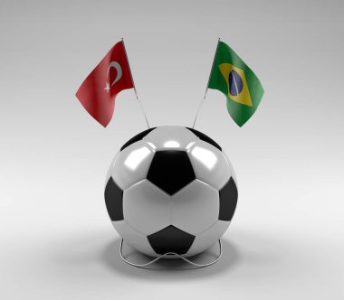 Türkiye - Brezilya Futbol Bayrakları, Beyaz Arkaplan - 3D Hazırlama