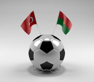 Türkiye - Burkina-Faso Futbol Bayrakları, Beyaz Arkaplan - 3D Render