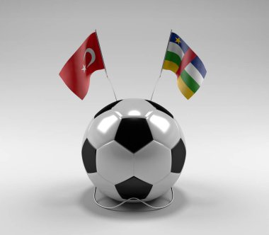 Türkiye - Orta Afrika Cumhuriyeti Futbol Bayrakları, Beyaz Arkaplan - 3D Render