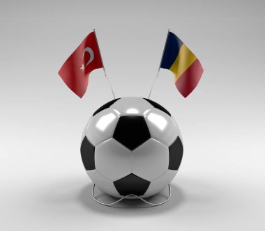 Türkiye - Çad Futbol Bayrakları, Beyaz Arkaplan - 3D Hazırlama