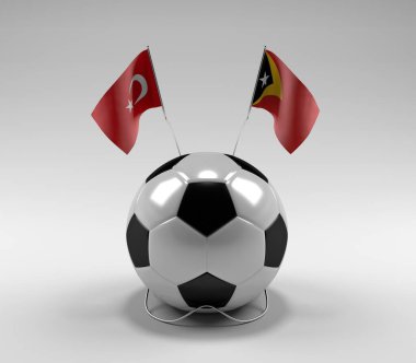 Türkiye - Doğu Timor Futbol Bayrakları, Beyaz Arkaplan - 3D Render