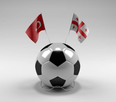 Türkiye - Gürcistan Futbol Bayrakları, Beyaz Arkaplan - 3D Hazırlama