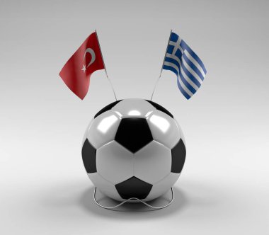 Türkiye - Yunanistan Futbol Bayrakları, Beyaz Arkaplan - 3D Hazırlama