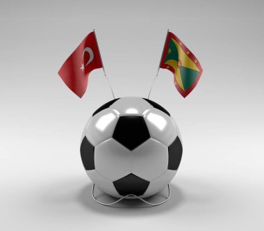 Türkiye - Grenada Futbol Bayrakları, Beyaz Arkaplan - 3D Hazırlama
