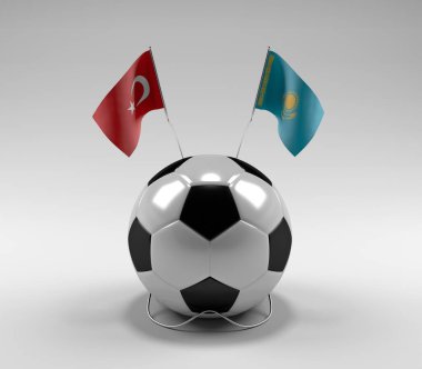 Türkiye - Kazakistan Futbol Bayrakları, Beyaz Arkaplan - 3D Render