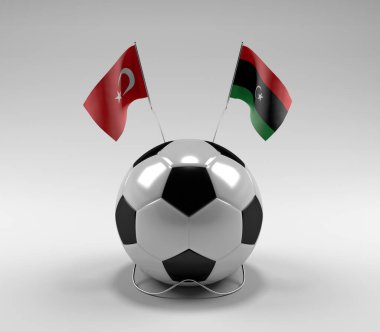 Türkiye - Libya Futbol Bayrakları, Beyaz Arkaplan - 3D Hazırlama