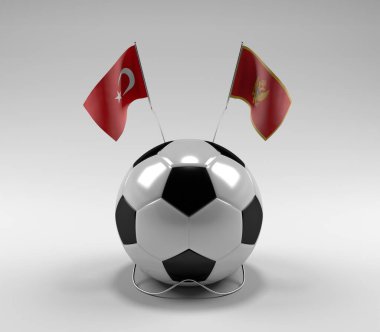 Türkiye - Karadağ Futbol Bayrakları, Beyaz Arkaplan - 3D Hazırlama