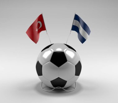 Türkiye - Nikaragua Futbol Bayrakları, Beyaz Arkaplan - 3D Render