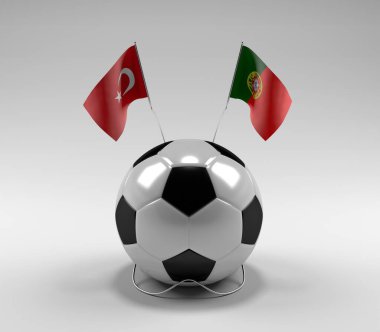 Türkiye - Portekiz Futbol Bayrakları, Beyaz Arkaplan - 3D Hazırlama