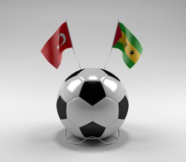 Türkiye - Sao-Tome-Principe Futbol Bayrakları, Beyaz Arkaplan - 3D Render