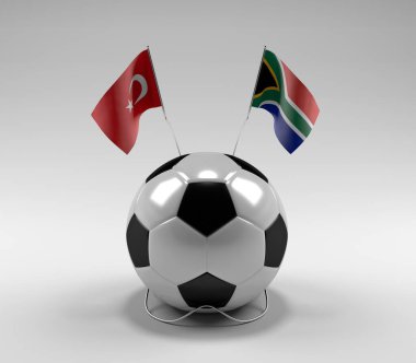 Türkiye - Güney Afrika Futbol Bayrakları, Beyaz Arkaplan - 3D Render