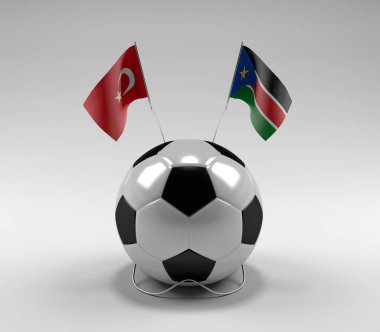 Türkiye - Güney Sudan Futbol Bayrakları, Beyaz Arkaplan - 3D Render