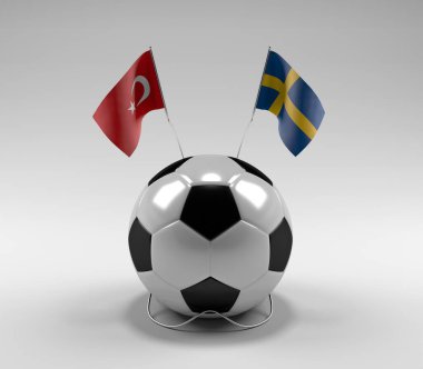 Türkiye - İsveç Futbol Bayrakları, Beyaz Arkaplan - 3D Hazırlama