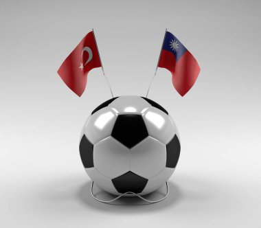 Türkiye - Tayvan Futbol Bayrakları, Beyaz Arkaplan - 3D Render