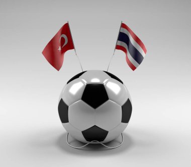Türkiye - Tayland Futbol Bayrakları, Beyaz Arkaplan - 3D Render