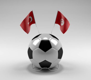 Türkiye - Tunus Futbol Bayrakları, Beyaz Arkaplan - 3D Render