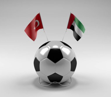 Türkiye - Birleşik Arap-Emirlikleri Futbol Bayrakları, Beyaz Arkaplan - 3D Render