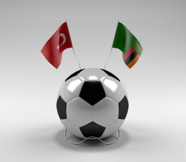 Türkiye - Zambiya Futbol Bayrakları, Beyaz Arkaplan - 3B Hazırlama