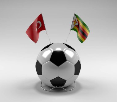 Türkiye - Zimbabve Futbol Bayrakları, Beyaz Arkaplan - 3D Render