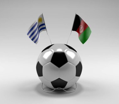 Uruguay - Afganistan Futbol Bayrakları, Beyaz Arkaplan - 3D Render